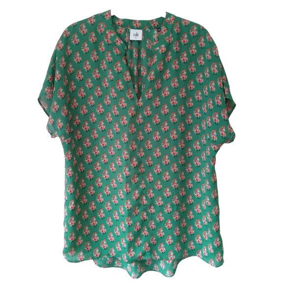 Cabi Womens M Stevie Blouse Top - Fall Green Floral Flowy Boho Preppy Career - Picture 1 of 11